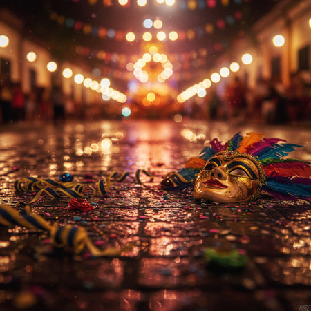 Carnival mask on the floor at night in Venice, Italyの素材