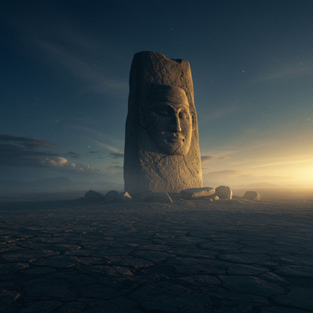 Statue of Ahu Tongariki at sunrise, Easter Island, Chileの素材