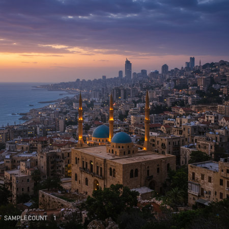 Panoramic view of the old city of Jerusalem at sunset, Israelの素材