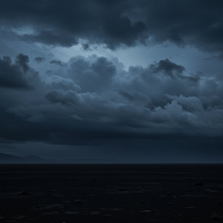 Dramatic dark stormy sky over the sea. Toned.の素材