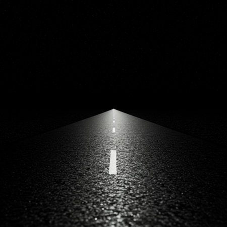 Road in the dark with light from the end. 3d renderingの素材