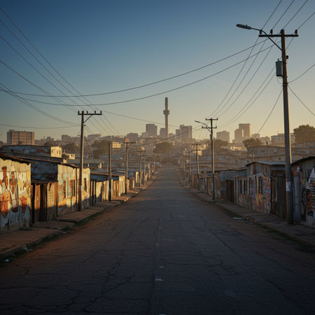 Abandoned city street in the evening with a view of the mosqueの素材