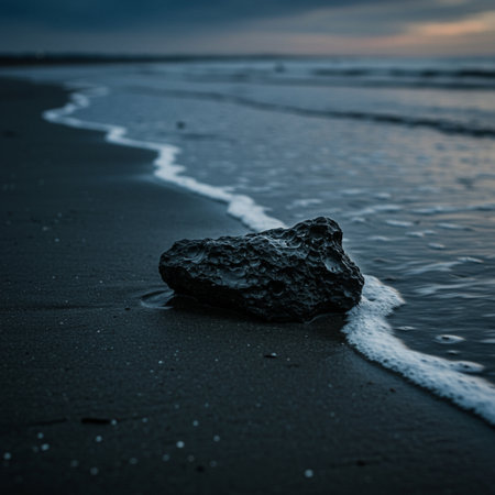 Beautiful seascape with a rock on the beach at sunsetの素材