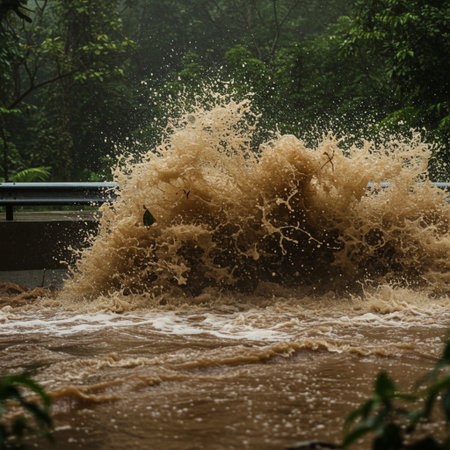 Flooding of the river in the rainy season,Thailandの素材