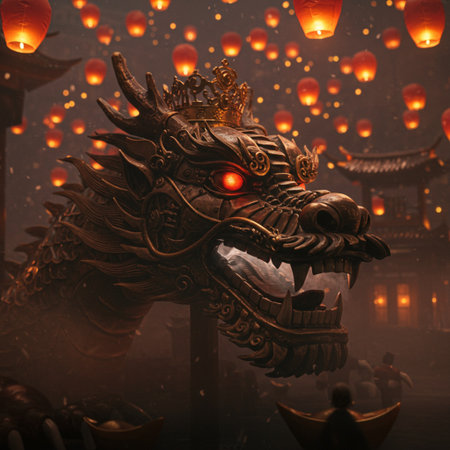 Chinese dragon statue in chinese temple, Chinese new year concept.の素材