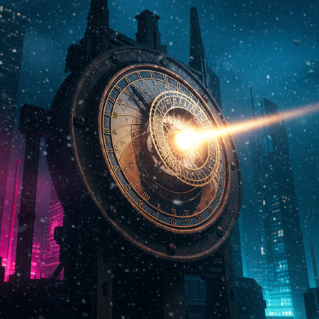 Astronomical clock in New York City at night. 3D renderingの素材