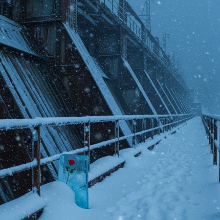 Snowfall in the city. Heavy snowfall in the city.の素材