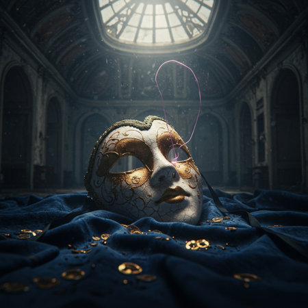 Venetian carnival mask in a dark room. 3d renderingの素材