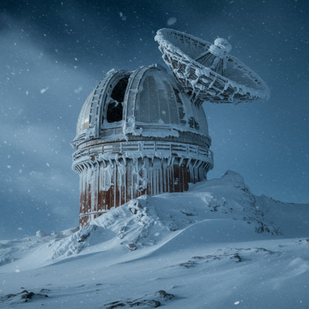 Astronomical observatory on the top of the mountain in winterの素材