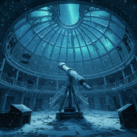 Astronomical observatory in the winter. Blue toned.の素材