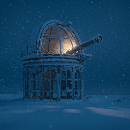 Astronomical Observatory in the snow. 3d render illustration.の素材