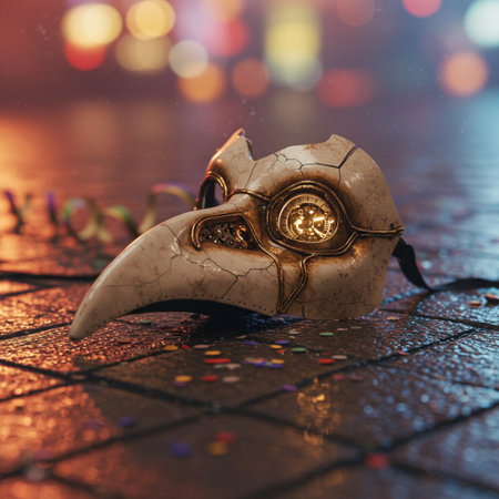 Carnival mask on the ground. Bokeh background.の素材