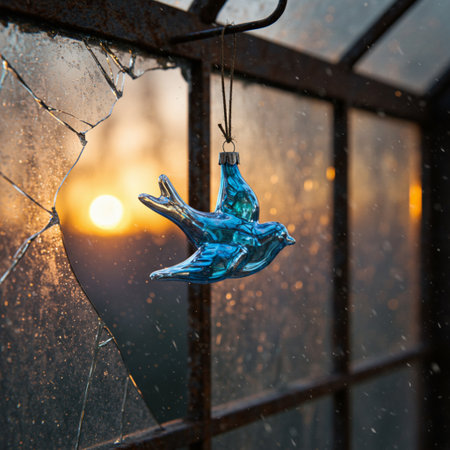 Christmas decoration on the window of a house in winter. New Year's concept.の素材