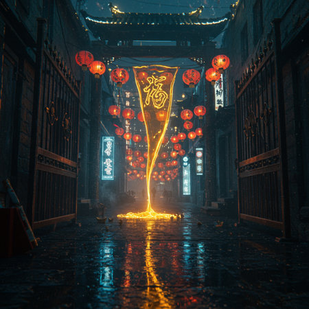 Lanterns on the streets of the ancient city of Chinaの素材