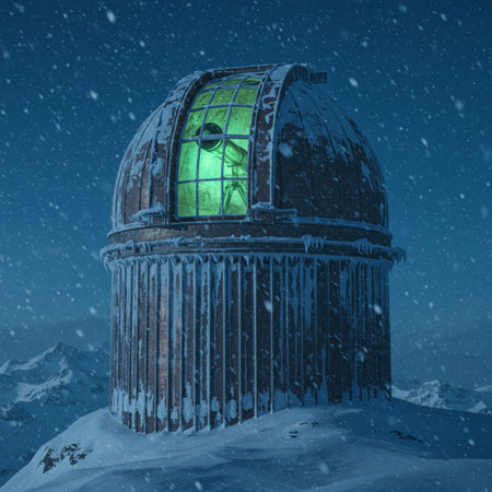 Huge observatory at night in the mountains. 3d illustrationの素材