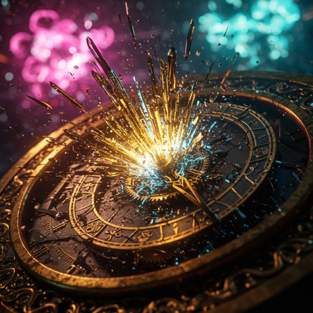 Close up of a clock face with sparks and fireworks. Time conceptの素材