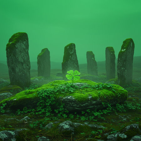 St. Patrick's Day card with green clover in the rockの素材