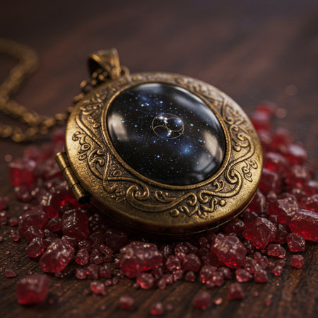 jewelry pendant in the form of a precious stone on a wooden backgroundの素材