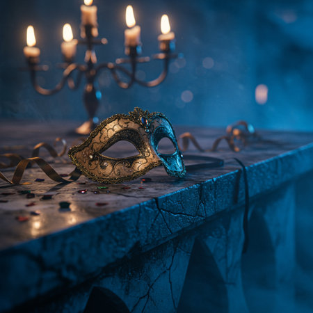 Image of jewish holiday Hanukkah background with traditional mask and candlesの素材