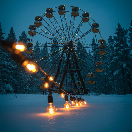 Ferris wheel in the winter forest. Christmas and New Year background.の素材