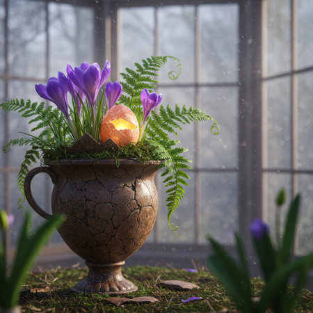 Vase with crocuses in the interior of the room.の素材