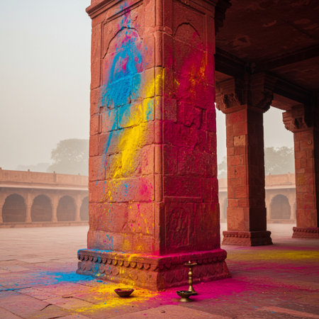 Colorful splashes on the walls of Humayun's Tomb, Delhi, Indiaの素材