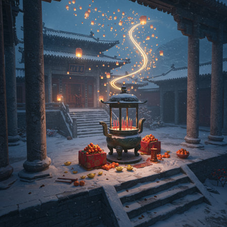 Chinese temple in the snow, 3d rendering. Computer digital drawing.の素材