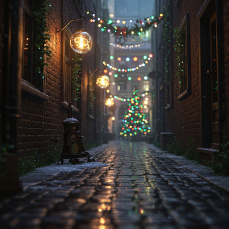 Christmas tree in the street at night. Christmas and New Year concept.の素材