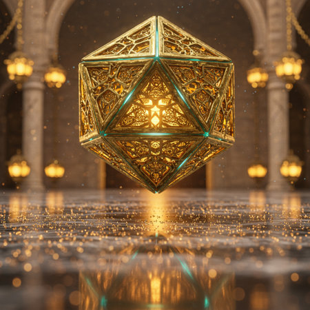 3d illustration of a golden cube in the middle of the mosqueの素材