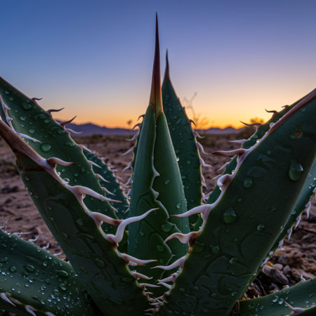 Aloe vera plant at sunset in the Mojave desert.の素材