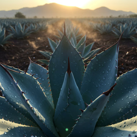 Aloe vera plant in the field at sunset. Natural background.の素材