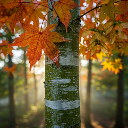 Autumn leaves on a tree in the forest. Beautiful autumn landscape.の素材