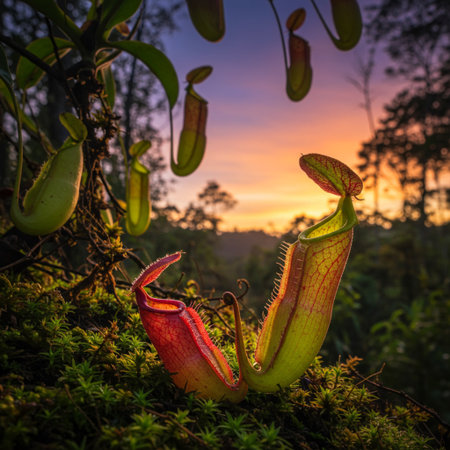 carnivorous pitcher plants in the rainforest of Borneoの素材