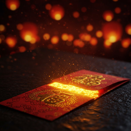 Chinese new year red envelope on bokeh background. 3D renderingの素材