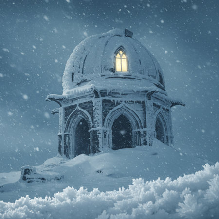 Snowfall at the old observatory in Riga, Latvia.の素材