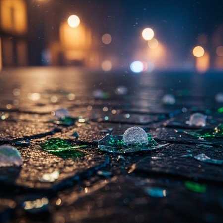 Raindrops on the pavement in the city at night. Abstract backgroundの素材