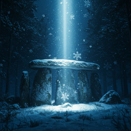Mysterious Stonehenge in the dark forest. 3D renderingの素材