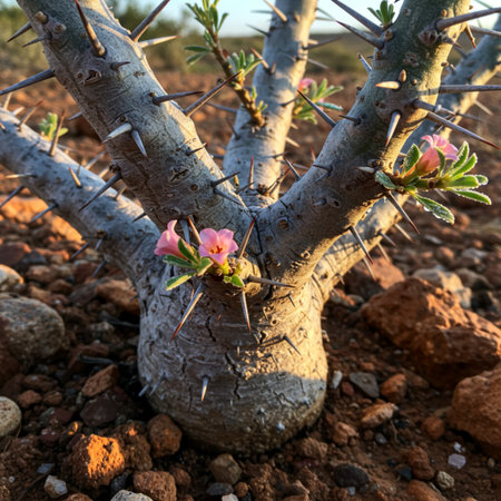 Desert Rose Blooming in the Desert, Canary Islands, Spain.の素材