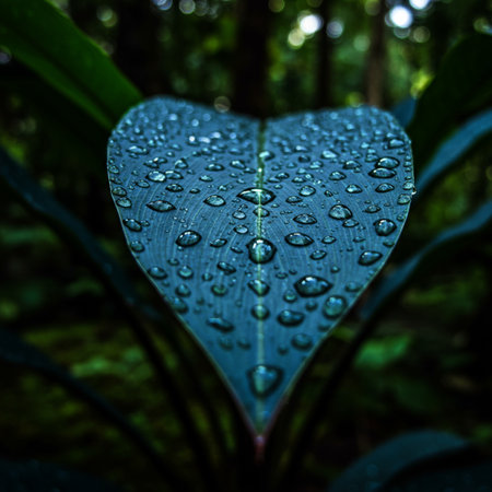 Rain drops on a leaf in the rainforest of Costa Rica.の素材