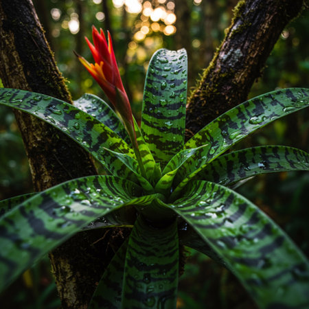 Bromeliad flower in the rainforest, Bromeliad plantの素材