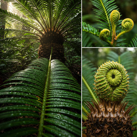 Collage of ferns and leaves in the rainforest.の素材