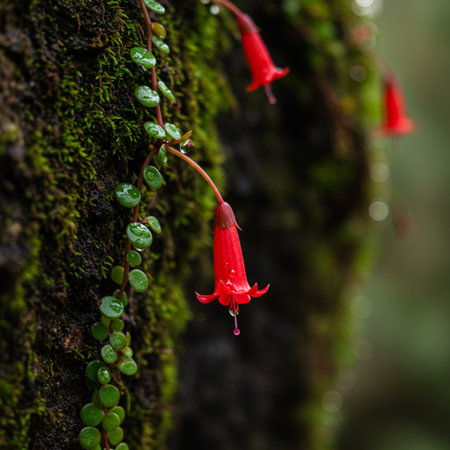 Beautiful red flowers in the rainforest of Doi Inthanon National Park, Thailandの素材