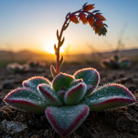 Succulent plant in the desert at sunrise. Natural background.の素材