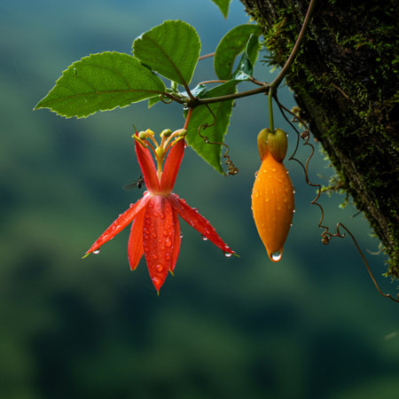 Fuchsia flower with water drop on the tree, Thailand.の素材