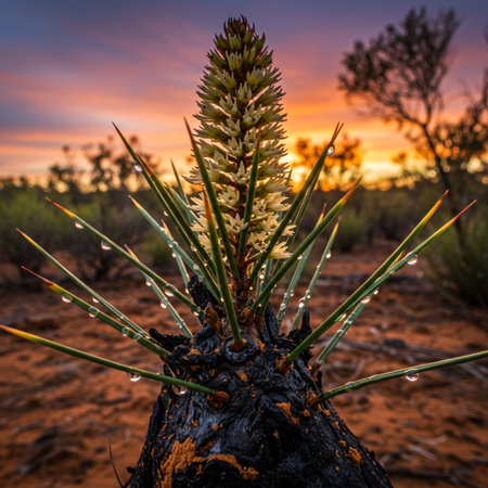 Desert plant at sunset in the Mojave Desert, California.の素材