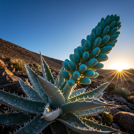 Agave plant in the desert at sunset, Teide National Park, Tenerife, Canary Islands, Spainの素材