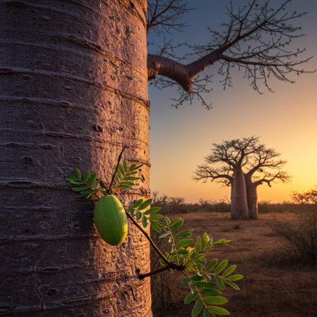 Sunset at Baobab tree in Tsavo East, Kenyaの素材