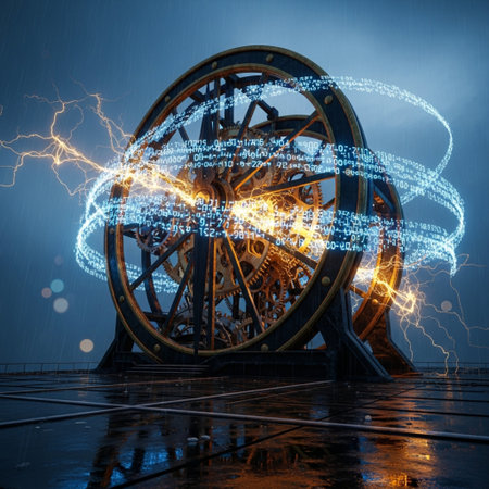 Conceptual image with cogwheel and lightning. 3D renderingの素材