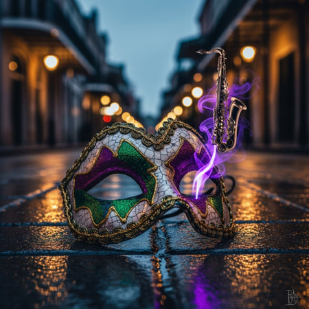 Carnival mask on the street at night, Venice, Italyの素材