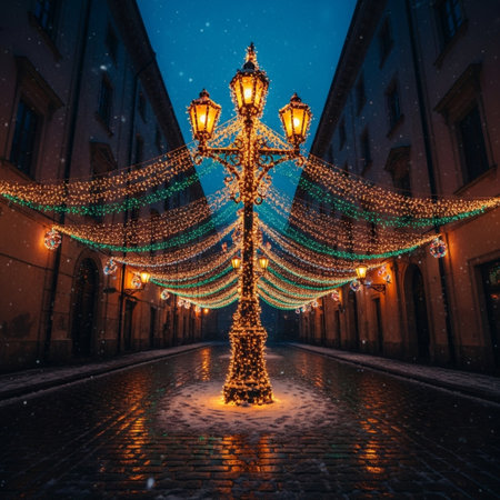 Christmas illuminations on the streets of the old town of Lviv, Ukraineの素材